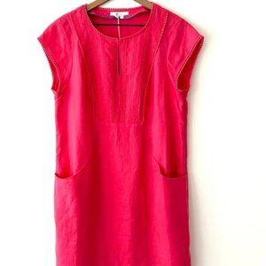 Cap Sleeve Linen Shift Dress Pink